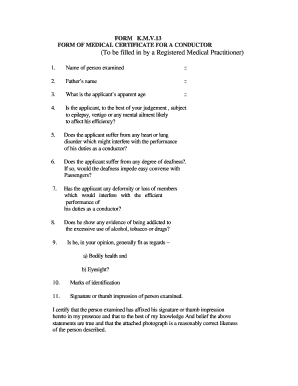 Conductor Licence Medical Form