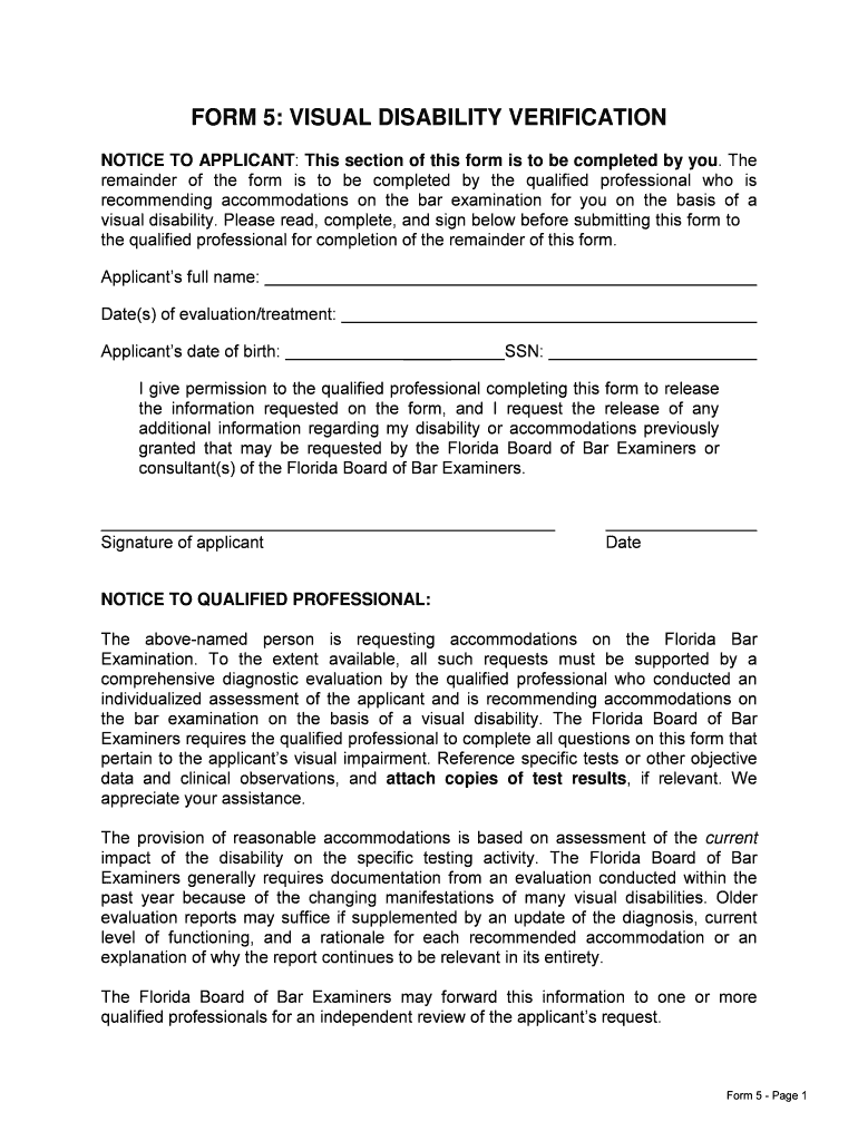 FORM 5 VISUAL DISABILITY VERIFICATION