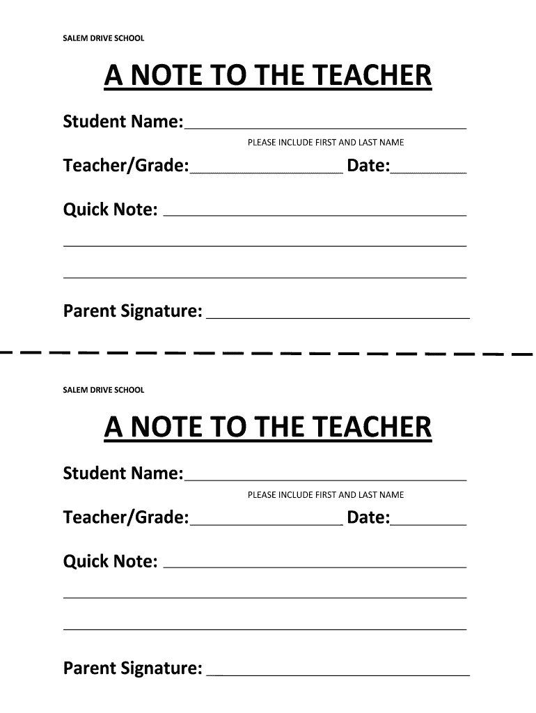 PARENT NOTE to TEACHER FORM HTBOE Home Page