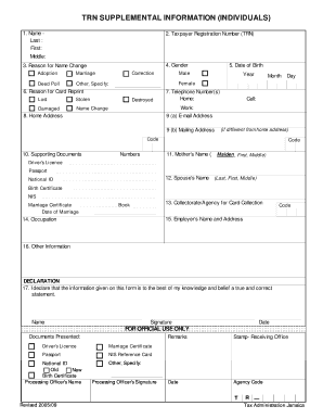 Trn Supplemental Form