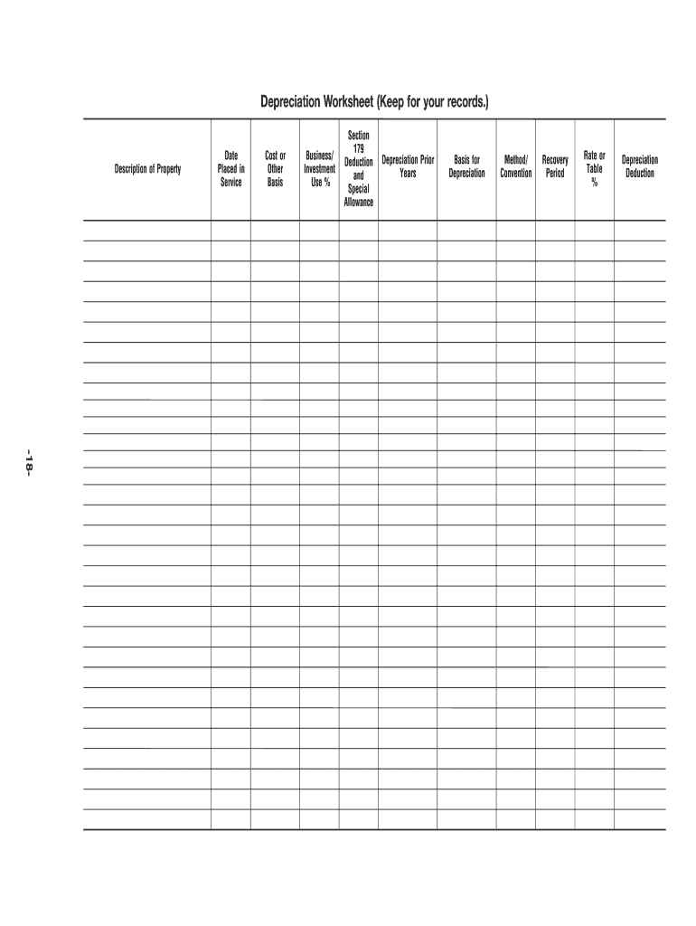 Depreciation Worksheet  Form