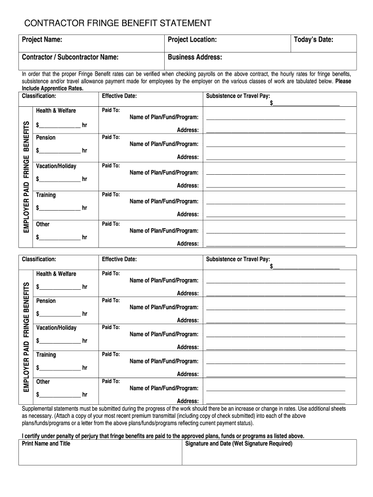 Contractor Fringe  Form