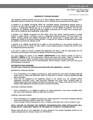 Thurrock Visitors Parking Permit  Form