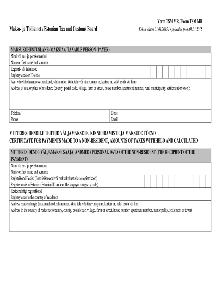 Form TSM MR Vorm TSM MR Maksu Ja Tolliamet Estonian  Vanaweb Emta