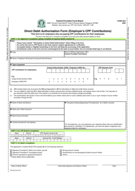 Direct Debit Authorisation Form Employers CPF Contributions