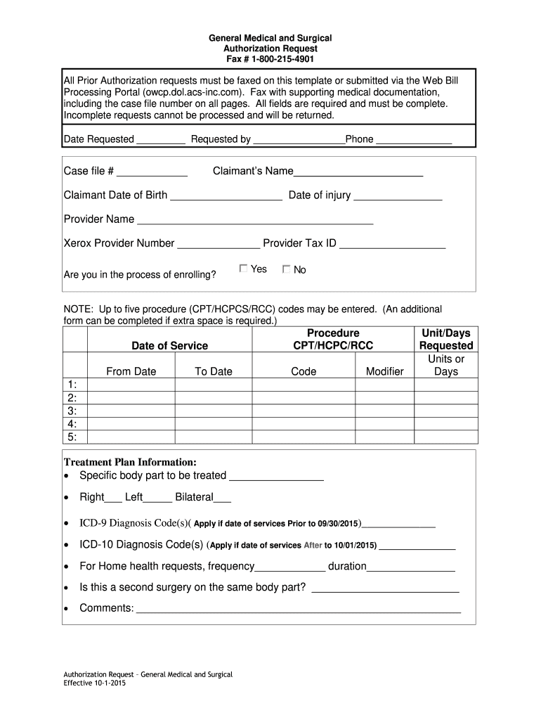 Get and Sign General Medical and Surgical Authorization Request 2015-2022 Form