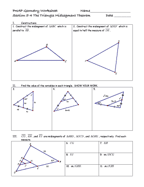 Triangle Midsegment Theorem Worksheet  Form