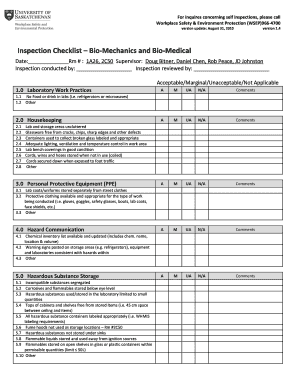 Inspection Checklist Bio Mechanics and Bio Medical Engineering Usask  Form
