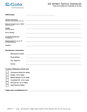  Us Import Textile Checklist 2011-2024