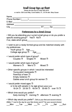 Small Group Sign Up Sheet Template  Form