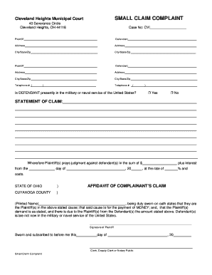 Cleveland Heights Small Claims Court  Form