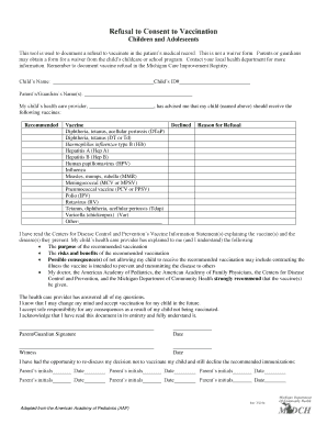 Refusal to Consent to Vaccination Form