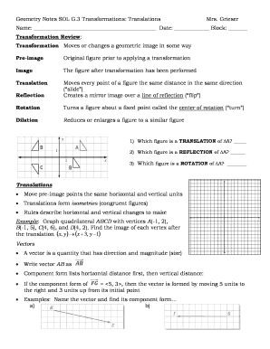 Geometry Notes SOL G3 Transformations Translations Mrs Lcps