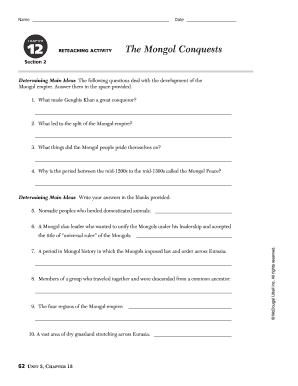 Chapter 12 Section 2 the Mongol Conquests Worksheet Answers  Form