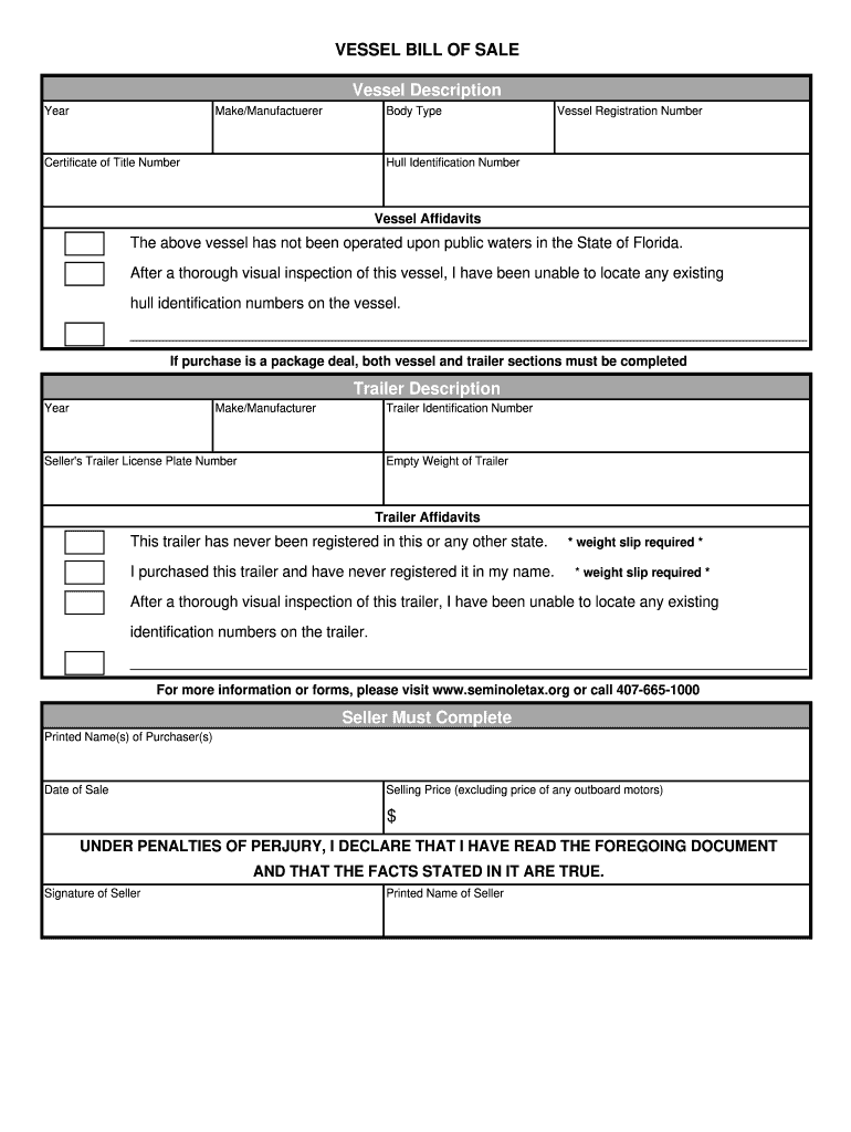 VESSEL BILL of SALE Vessel Description Seminole County  Form