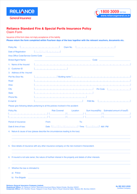 FIRE CLAIM FORM 271213 Reliance General Insurance