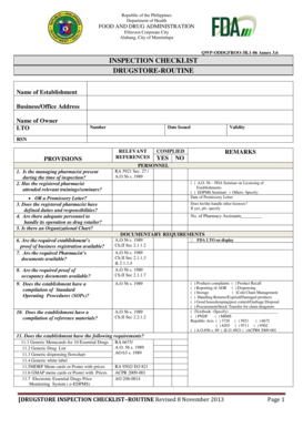 Fda Drugstore Inspection Checklist Philippines  Form