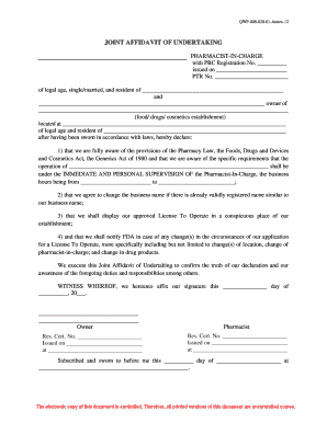 Joint Undertaking Sample  Form