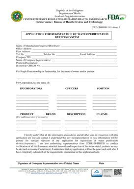 APPLICATION for REGISTRATION of WATER PURIFICATION DEVICES  Form