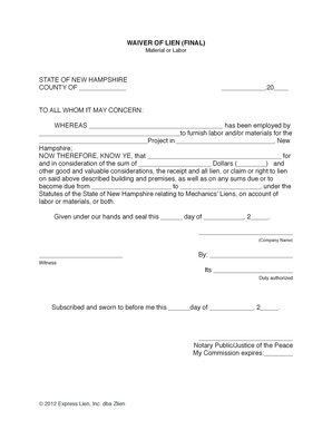 Lien Waiver Template  Form