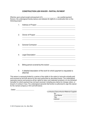 Construction Lien Waiver Form