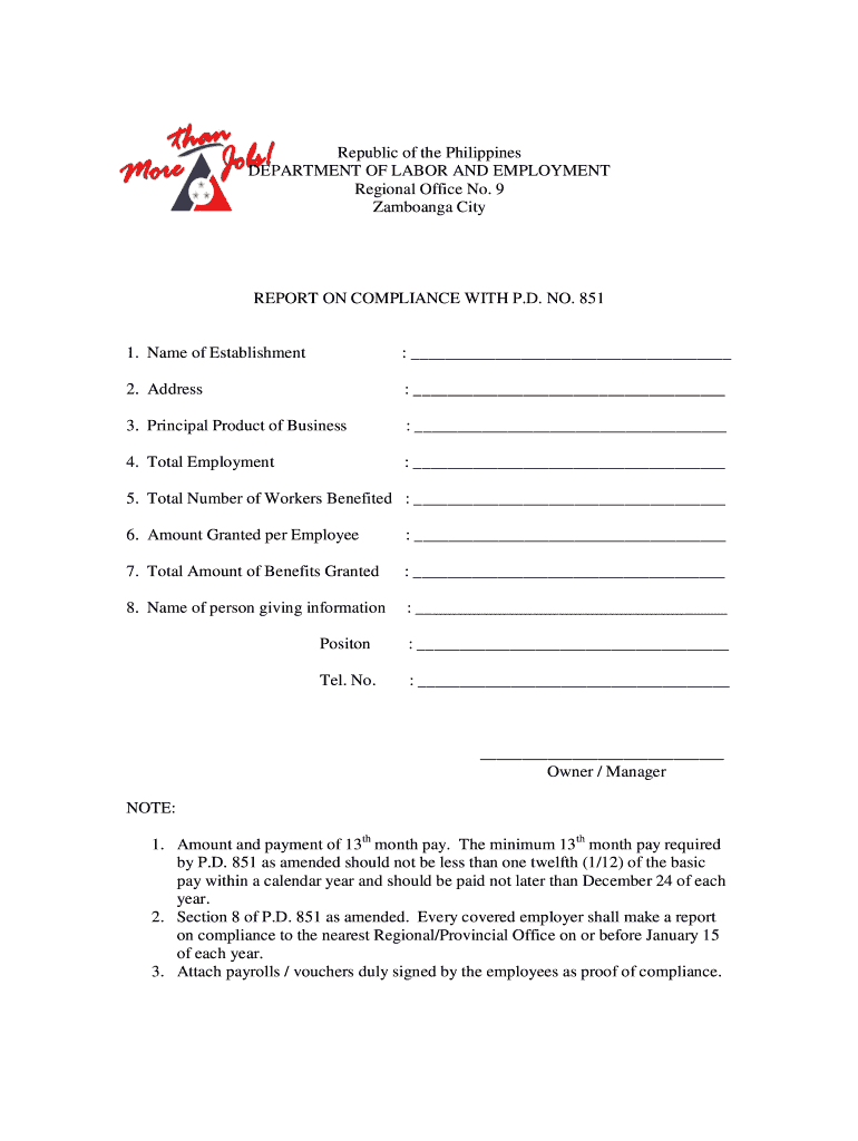 Dole Pd 851 Form