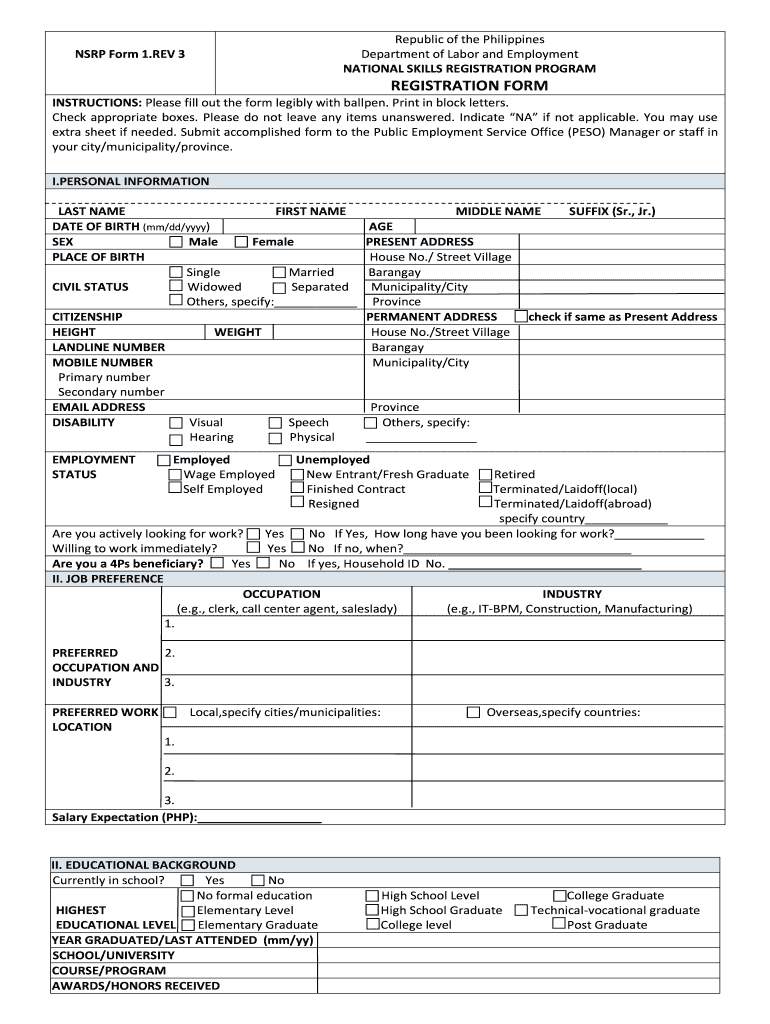 Nsrp Form 1 September