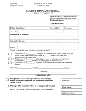 PAYMENT CERTIFICATE of RENEWAL CIPC Cipc Co  Form