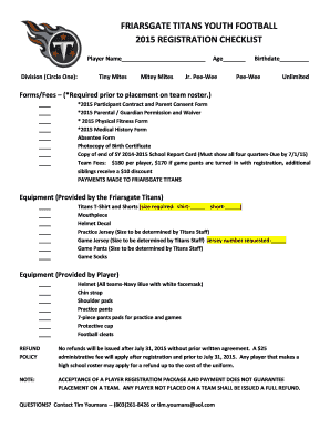 FRIARSGATE TITANS YOUTH FOOTBALL REGISTRATION CHECKLIST  Form