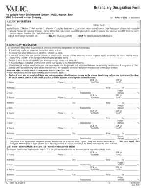 Get and Sign Valic Beneficiary Form 2014-2022
