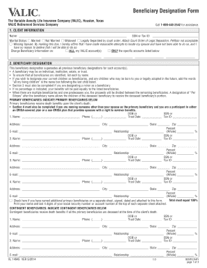  Valic Beneficiary Form 2014-2024