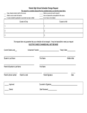 Wando High School Schedule Change Request  Form