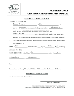ALBERTA ONLY CERTIFICATE of NOTARY PUBLIC  Form