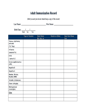 Adult Immunization Recordpdf  Form