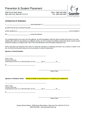 Prevention Student Placement Granite School District  Form