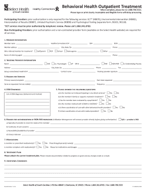 Behavioral Health Outpatient Treatment When Complete, Please Fax to 1  Form