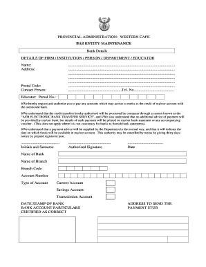 Entity Maintenance Bank Details  Form