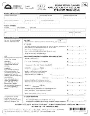  Application for Regular Premium Assistance Application for Regular Premium Assistance Bcit 2013