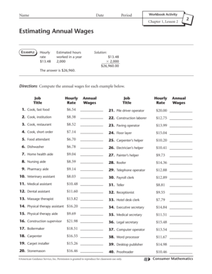 Estimating Annual Wages Worksheet Answers  Form