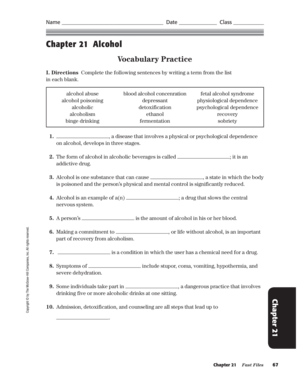 Chapter 21 Alcohol Vocabulary Practice Answer Key  Form