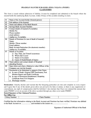 Pradhan Mantri Suraksha Bima Yojana  Form