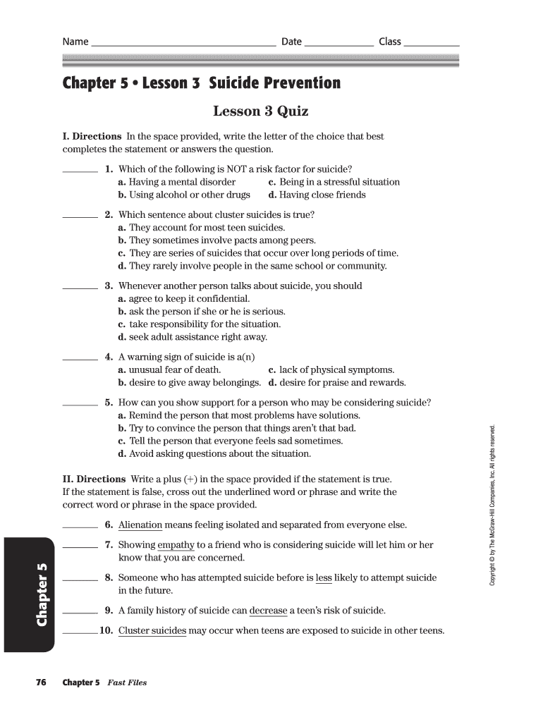 Chapter 5 Lesson 3 Suicide Prevention  Form