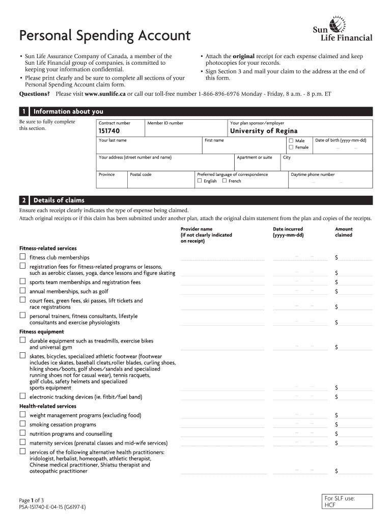 Sunlife Psa Form