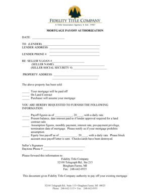 Example of Mortgage Payoff Letter from Lender  Form