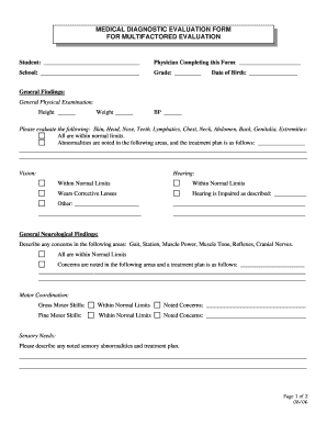 MEDICAL DIAGNOSTIC EVALUATION FORM for MULTIFACTORED