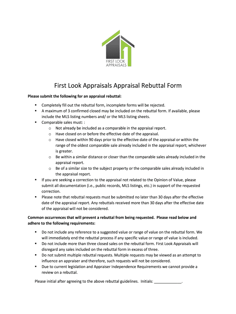 First Look Appraisals Appraisal Rebuttal Form