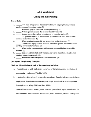 Apa Worksheet  Form