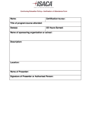 Isaca Verification of Attendance Form