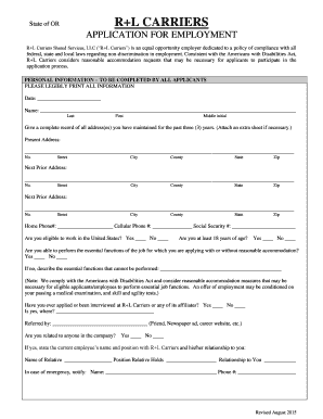 R L Carriers Application  Form