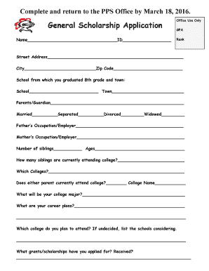 High School Scholarship Application  Form